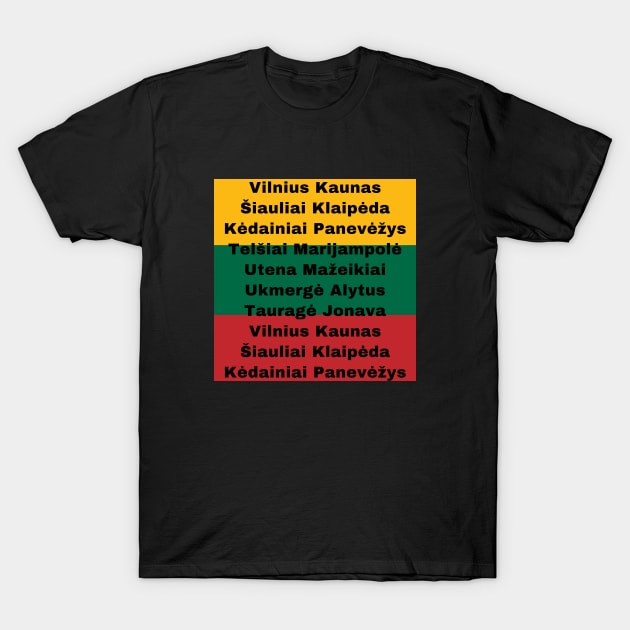 Lithuania Flag Colors with Cities T-Shirt by aybe7elf